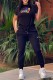 Black Casual Letter Print Patchwork O Neck Short Sleeve Two Pieces
