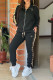 Black Casual Letters Patchwork Zipper Contrast Mandarin Collar Long Sleeve Two Pieces