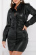 Black Daily Solid Color Buckle Patchwork Turndown Collar Dresses