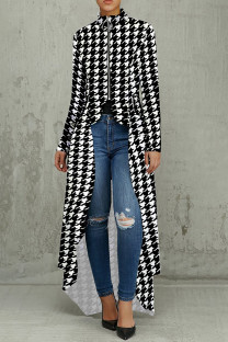 Black And White Casual Print Patchwork Zipper Zipper Collar Irregular Dresses