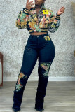 Apricot Casual Letters Embroidered Turndown Collar Outerwear