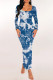 Blue Casual Street Plaid Letter Print Contrast U Neck One Step Skirt Dresses