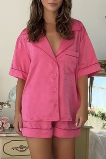 Rose Red Casual Sweet Print Patchwork Valentines Day Sleepwear
