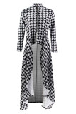 Black And White Casual Print Patchwork Zipper Zipper Collar Irregular Dresses