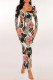 Pink Elegant Floral Print Letters U Neck One Step Skirt Dresses