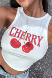 White Casual Print Patchwork O Neck Tops