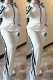 Cream White Casual Sportswear Daily Stripe Patchwork Zipper Collar Long Sleeve Two Pieces