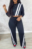 Grey Casual Patchwork Contrast O Neck Long Sleeve Two Pieces