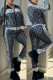 Black Casual Print Patchwork Zipper Collar Long Sleeve Two Pieces
