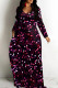 Deep Pink Casual Print Patchwork O Neck Long Dresses