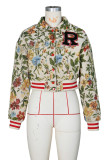 Apricot Casual Letters Embroidered Turndown Collar Outerwear