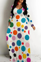 Multicolor Casual Print Patchwork O Neck Long Dresses