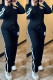 Black Casual Sportswear Daily Stripe Patchwork Zipper Collar Long Sleeve Two Pieces