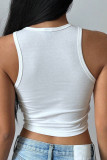 White Casual Print Patchwork O Neck Tops