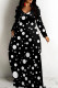 Black Casual Print Patchwork O Neck Long Dresses