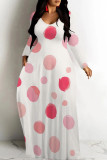 Deep Pink Casual Print Patchwork O Neck Long Dresses