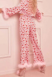 Pink Casual Sweet Geometric Print Feathers Valentines Day Sleepwear
