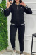 Black Casual Street Letters Embroidered Patchwork Zipper Texture Contrast Mandarin Collar Long Sleeve Two Pieces