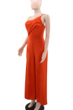 Black Casual Solid Color Patchwork Backless Spaghetti Strap Loose Jumpsuits