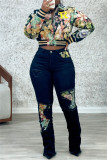 Apricot Casual Letters Embroidered Turndown Collar Outerwear