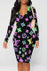 Black Sexy Street Letter Print Gradient Contrast V Neck Printed Dresses