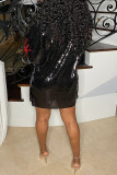 Black And White Casual Sequins Patchwork O Neck Straight Dresses