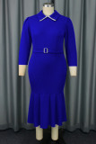 Blue Party Formal Elegant Solid Color Patchwork Turndown Collar Fishtail Dresses