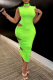 Green Sexy Solid Hollowed Out Half A Turtleneck Pencil Skirt Dresses