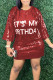Red Casual Letters Sequins Patchwork O Neck Straight Dresses