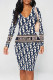 Tibetan Blue Casual Street Letter Print Contrast V Neck Printed Dresses