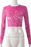 Rose Red Casual Patchwork O Neck Tops
