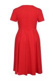 Red Party Formal Solid Color Patchwork O Neck A Line Dresses