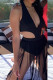 Black Sexy Solid Color Hollow Out Patchwork Swimwears