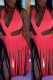 Red Sexy Solid Color Hollow Out Patchwork Swimwears