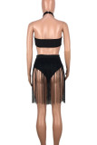 Red Sexy Solid Color Hollow Out Patchwork Swimwears
