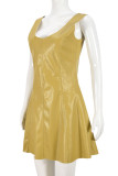 Khaki Sexy Solid Color Patchwork V Neck A Line Dresses