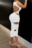 Green Sexy Solid Hollowed Out Half A Turtleneck Pencil Skirt Dresses