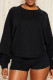 Black Casual Solid Color Hollow Out Patchwork Strap Design O Neck Tops