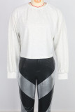 White Casual Solid Color Hollow Out Patchwork Strap Design O Neck Tops
