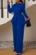 Royal Blue Casual Solid Color Patchwork Strap Design O Neck Long Sleeve Two Pieces