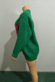 Green Casual Letters Basic O Neck Tops