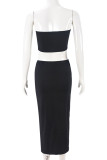 Black Sexy Patchwork Backless Hot Drill Strapless Two Pieces