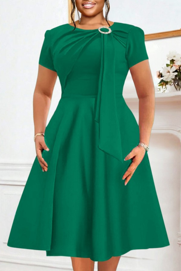 Green Party Formal Solid Color Patchwork O Neck A Line Dresses