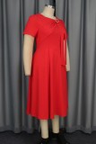 Red Party Formal Solid Color Patchwork O Neck A Line Dresses