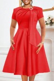 Red Party Formal Solid Color Patchwork O Neck A Line Dresses