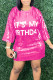 Rose Red Casual Letters Sequins Patchwork O Neck Straight Dresses