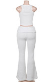 White Casual Solid Color Patchwork U Neck Two Pieces
