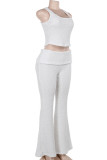 White Casual Solid Color Patchwork U Neck Two Pieces