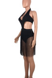 Red Sexy Solid Color Hollow Out Patchwork Swimwears