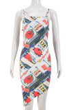 Multicolor Sexy Print Patchwork Backless Spaghetti Strap Sling Dresses